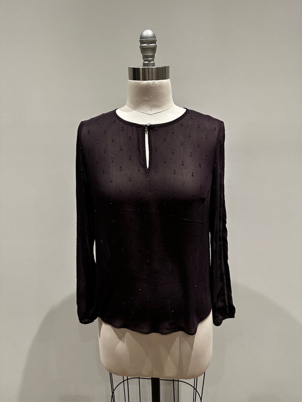 NWOT - Banana Republic Dark Plum Sheer Long-Sleeve Blouse